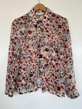 GOAT Cream Floral Button-Down Shirt with Red, Burgundy & Mustard Accents